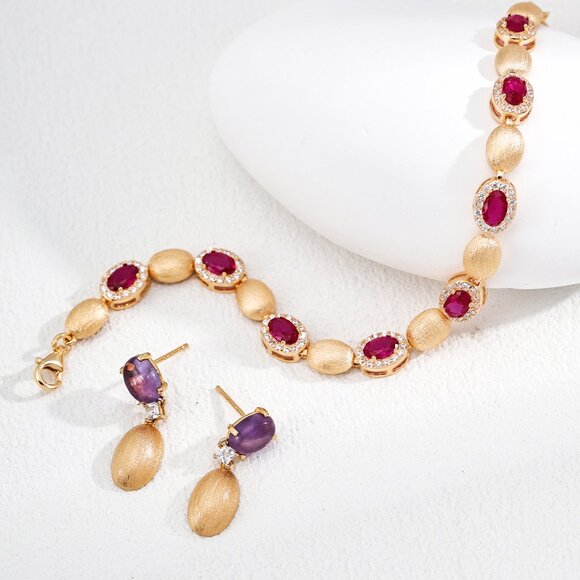 Vintage Gold S925 Amethyst & Textured Pod Dangles - Picture 5 of 5